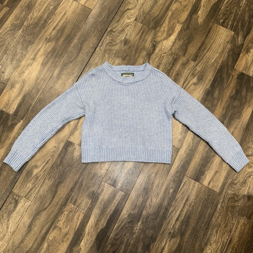 American Eagle Outfitters Women's Chunky Knit Cropped Blue Wool‎ Blend Sweater S